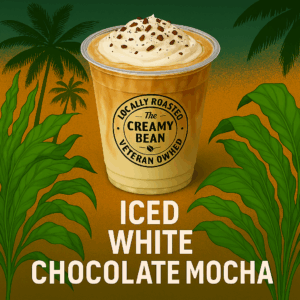 A chilled espresso drink made with freshly roasted beans, creamy milk, and smooth white chocolate, served over ice.